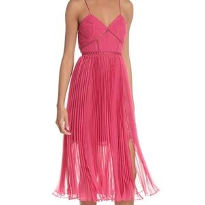 Self Portrait Fuchsia Pleated Chiffon Midi Dress